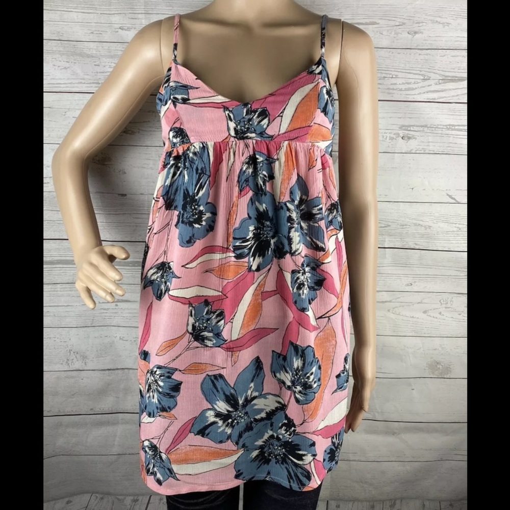 Billabong Floral Spaghetti Strap Tunic Mini Dress